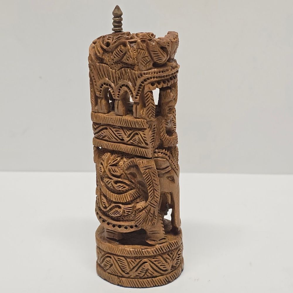 Antique Sandalwood Hand Carved Elephant Ambari Figurine